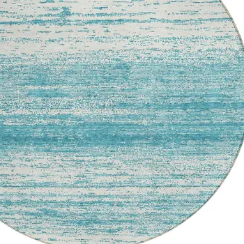 8' Teal Blue And Ivory Round Striped Washable Indoor Outdoor Area Rug