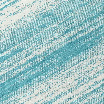 8' Teal Blue And Ivory Round Striped Washable Indoor Outdoor Area Rug