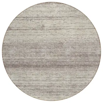 8' Taupe And Beige Round Striped Washable Indoor Outdoor Area Rug