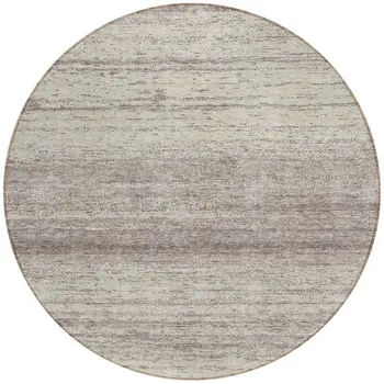 8' Taupe And Beige Round Striped Washable Indoor Outdoor Area Rug