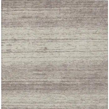 10' X 14' Taupe And Beige Striped Washable Indoor Outdoor Area Rug