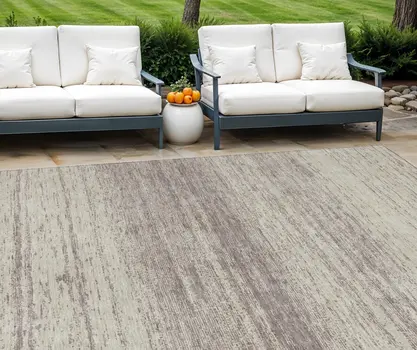 10' X 14' Taupe And Beige Striped Washable Indoor Outdoor Area Rug