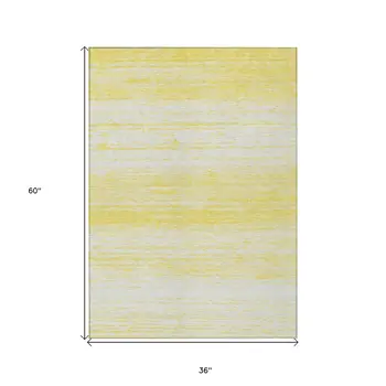 3' X 5' Yellow And Ivory Striped Washable Indoor Outdoor Area Rug