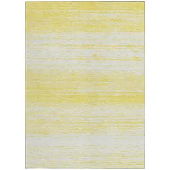 8' X 10' Yellow And Ivory Striped Washable Indoor Outdoor Area Rug