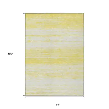 8' X 10' Yellow And Ivory Striped Washable Indoor Outdoor Area Rug