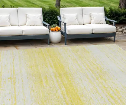 10' X 14' Yellow And Ivory Striped Washable Indoor Outdoor Area Rug