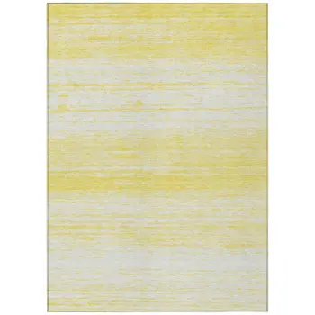 10' X 14' Yellow And Ivory Striped Washable Indoor Outdoor Area Rug