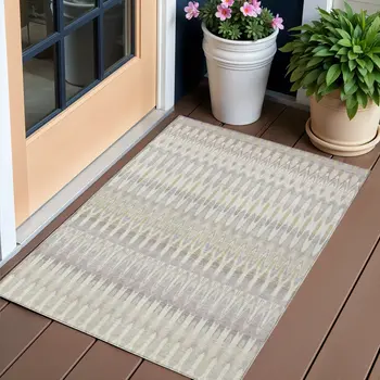 3' X 5' Beige Taupe And Gold Southwestern Washable Indoor Outdoor Area Rug