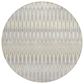 8' Beige Taupe And Gold Round Southwestern Washable Indoor Outdoor Area Rug