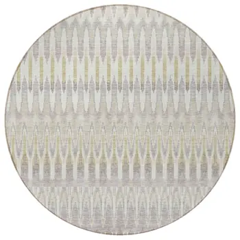 8' Beige Taupe And Gold Round Southwestern Washable Indoor Outdoor Area Rug
