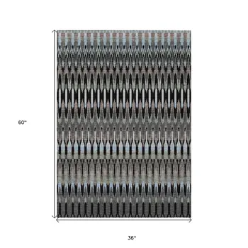 3' X 5' Black Gray And Blue Southwestern Washable Indoor Outdoor Area Rug