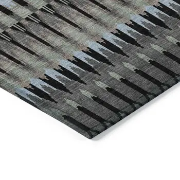 3' X 5' Black Gray And Blue Southwestern Washable Indoor Outdoor Area Rug