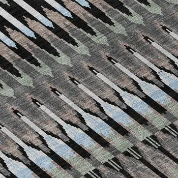 3' X 5' Black Gray And Blue Southwestern Washable Indoor Outdoor Area Rug