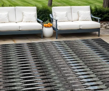 8' X 10' Black Gray And Blue Southwestern Washable Indoor Outdoor Area Rug