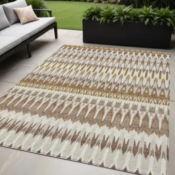 5' X 8' Brown Beige And Taupe Southwestern Washable Indoor Outdoor Area Rug