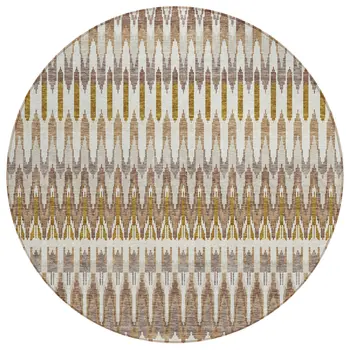 8' Brown Beige And Taupe Round Southwestern Washable Indoor Outdoor Area Rug