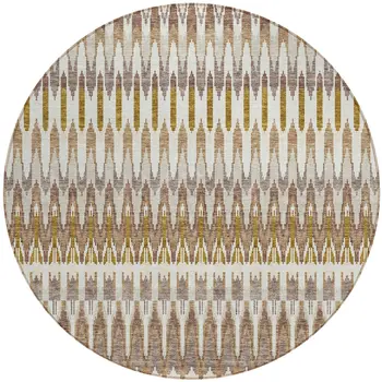 8' Brown Beige And Taupe Round Southwestern Washable Indoor Outdoor Area Rug