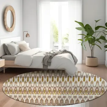8' Brown Beige And Taupe Round Southwestern Washable Indoor Outdoor Area Rug