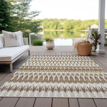9' X 12' Brown Beige And Taupe Southwestern Washable Indoor Outdoor Area Rug