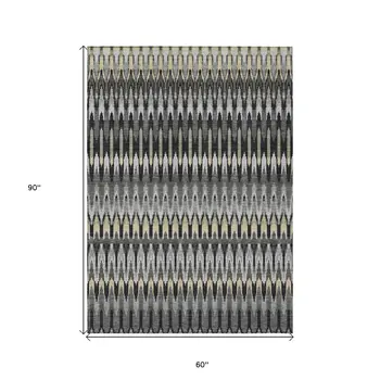5' X 8' Charcoal Gray And Beige Southwestern Washable Indoor Outdoor Area Rug