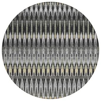 8' Charcoal Gray And Beige Round Southwestern Washable Indoor Outdoor Area Rug