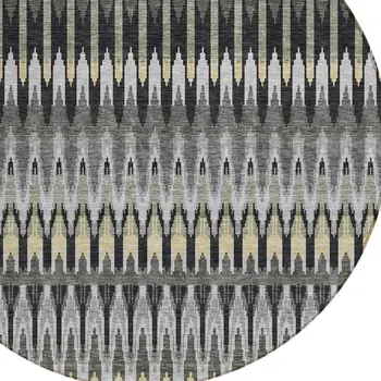 8' Charcoal Gray And Beige Round Southwestern Washable Indoor Outdoor Area Rug