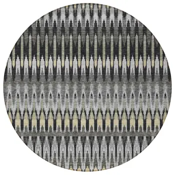 8' Charcoal Gray And Beige Round Southwestern Washable Indoor Outdoor Area Rug