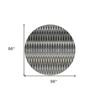 8' Charcoal Gray And Beige Round Southwestern Washable Indoor Outdoor Area Rug
