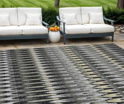 9' X 12' Charcoal Gray And Beige Southwestern Washable Indoor Outdoor Area Rug