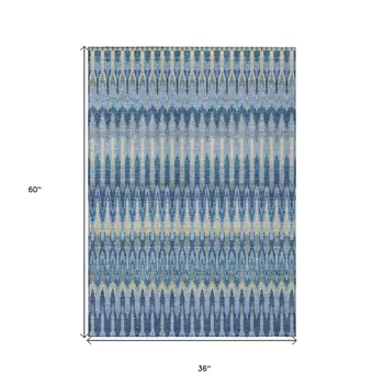 3' X 5' Denim Blue And Sky Blue Southwestern Washable Indoor Outdoor Area Rug
