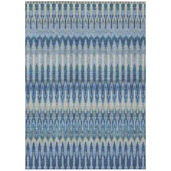 3' X 5' Denim Blue And Sky Blue Southwestern Washable Indoor Outdoor Area Rug