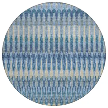 8' Denim Blue And Sky Blue Round Southwestern Washable Indoor Outdoor Area Rug