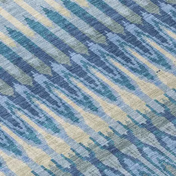 8' Denim Blue And Sky Blue Round Southwestern Washable Indoor Outdoor Area Rug