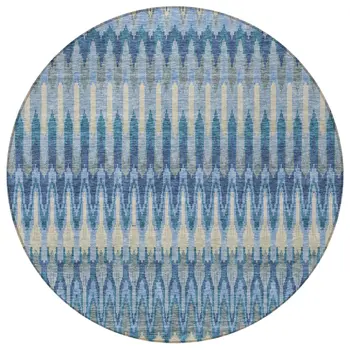 8' Denim Blue And Sky Blue Round Southwestern Washable Indoor Outdoor Area Rug