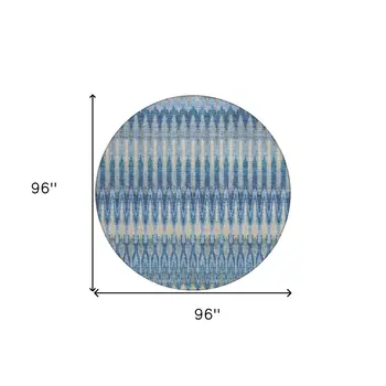 8' Denim Blue And Sky Blue Round Southwestern Washable Indoor Outdoor Area Rug