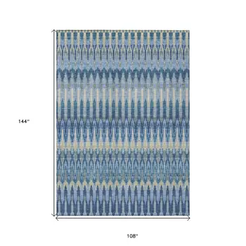9' X 12' Denim Blue And Sky Blue Southwestern Washable Indoor Outdoor Area Rug