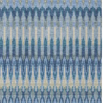 9' X 12' Denim Blue And Sky Blue Southwestern Washable Indoor Outdoor Area Rug