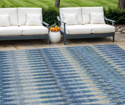 10' X 14' Denim Blue And Sky Blue Southwestern Washable Indoor Outdoor Area Rug