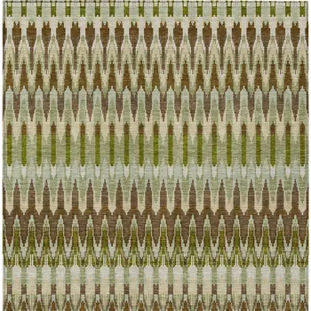 5' X 8' Artichoke Green And Brown Southwestern Washable Indoor Outdoor Area Rug