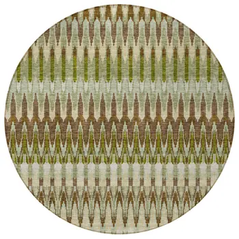 8' Artichoke Green And Brown Round Southwestern Washable Indoor Outdoor Area Rug