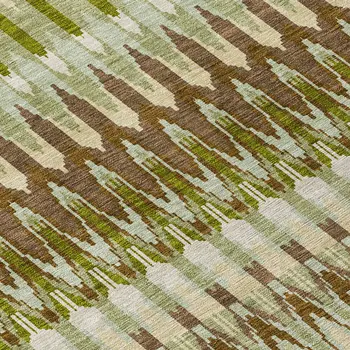 8' Artichoke Green And Brown Round Southwestern Washable Indoor Outdoor Area Rug