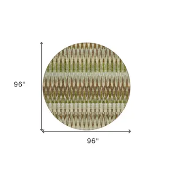 8' Artichoke Green And Brown Round Southwestern Washable Indoor Outdoor Area Rug