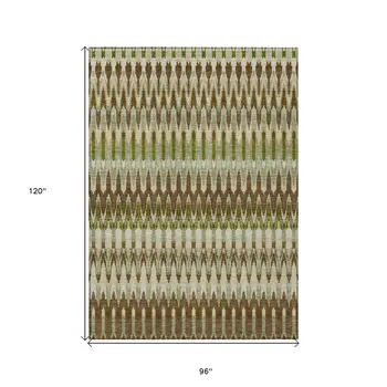 8' X 10' Artichoke Green And Brown Southwestern Washable Indoor Outdoor Area Rug