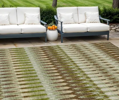 9' X 12' Artichoke Green And Brown Southwestern Washable Indoor Outdoor Area Rug