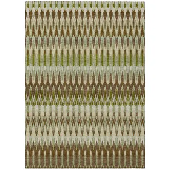 9' X 12' Artichoke Green And Brown Southwestern Washable Indoor Outdoor Area Rug