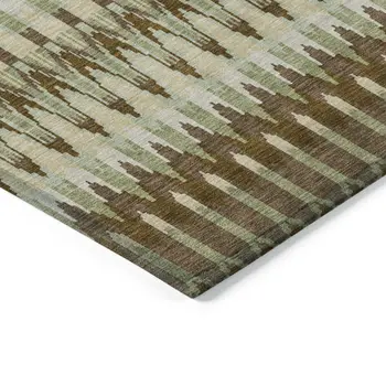 9' X 12' Artichoke Green And Brown Southwestern Washable Indoor Outdoor Area Rug