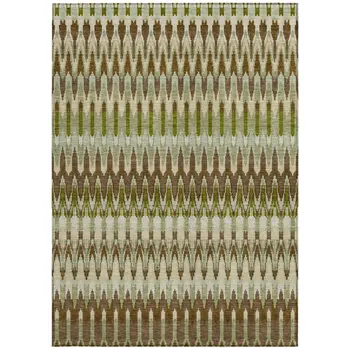 10' X 14' Artichoke Green And Brown Southwestern Washable Indoor Outdoor Area Rug
