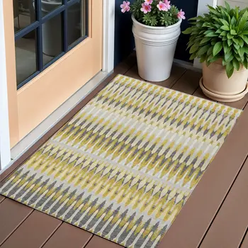 3' X 5' Gold Beige And Gray Southwestern Washable Indoor Outdoor Area Rug