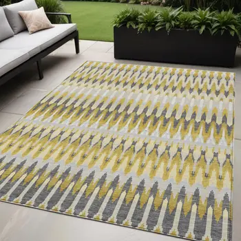 5' X 8' Gold Beige And Gray Southwestern Washable Indoor Outdoor Area Rug