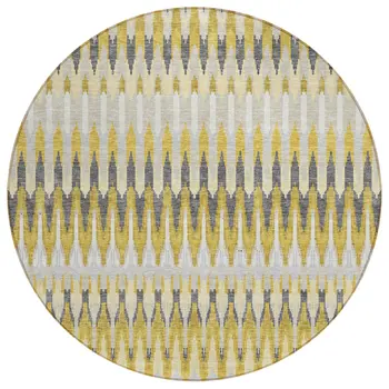 8' Gold Beige And Gray Round Southwestern Washable Indoor Outdoor Area Rug